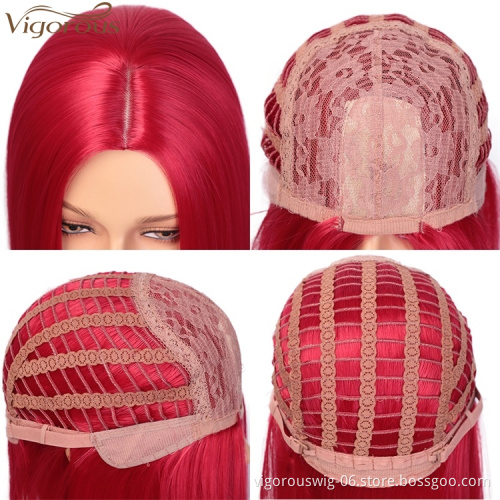 Vigorous Red Bob Wig Synthetic Straight Hair Wig for Women Middle Part Colorful Bob Wigs for Party & Cosplay Use